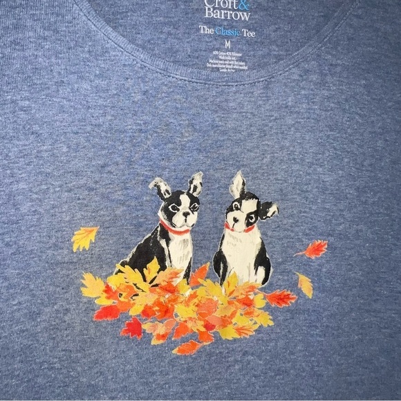 Croft & Barrow “The Classic Tee” Boston Terrier in Leaves Long Sleeve Tee Medium - Picture 4 of 6